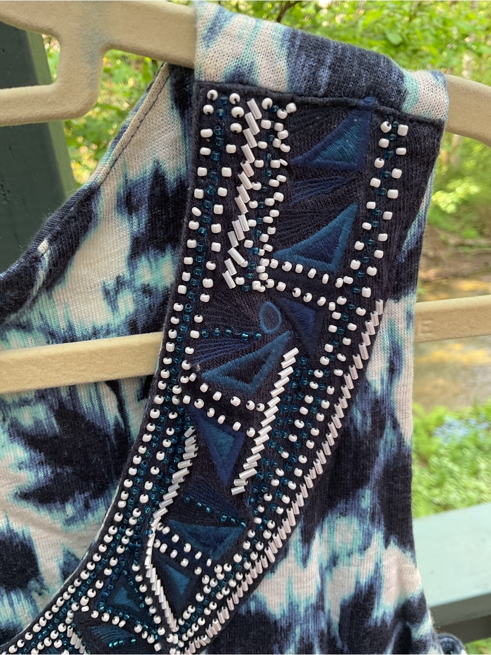 Tommy Bahama Navy & White Beaded V-Neck Sleeveless Linen Dress - Picture 3 of 5